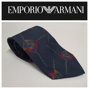 Giorgio Armani Cravatte Vintage Navy Print Handmade in Italy 100% Silk Tie